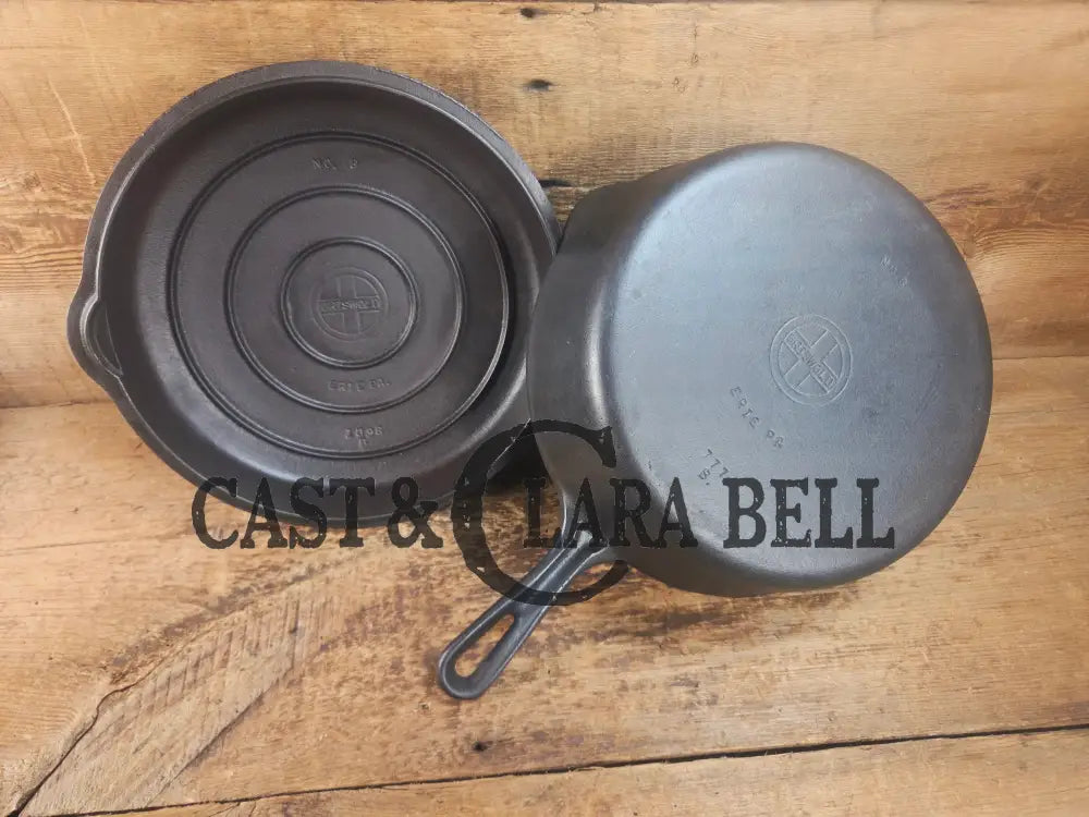 Griswold No. 8 DEEP Skillet (Chicken Fryer) Small Block Logo 777 & No. 8 Skillet Lid Small Block Logo 1098 Skillet