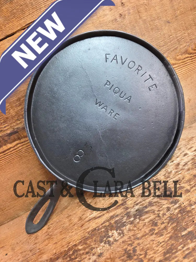 Hard to find 1910’s Early Favorite Piqua Ware #8 Cast Iron Griddle Arc Straight Logo Griddle