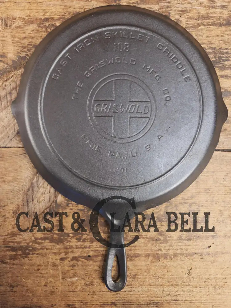 Hard to Find! 1910’s Griswold #108 Skillet Griddle Slant logo c/n 201. Great for everyday flat iron. GORGEOUS to use