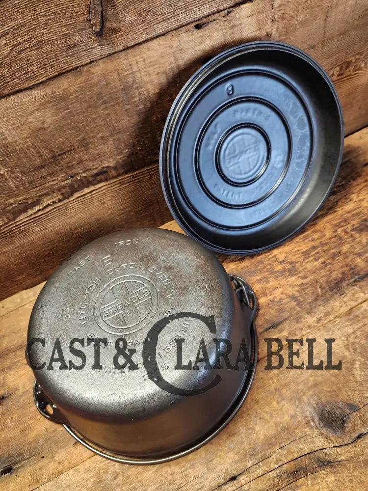 Hard To Find 1920’S Griswold #8 Dutch Oven W/ Large Block Logo P/N 1278 A And Button - Top Lid