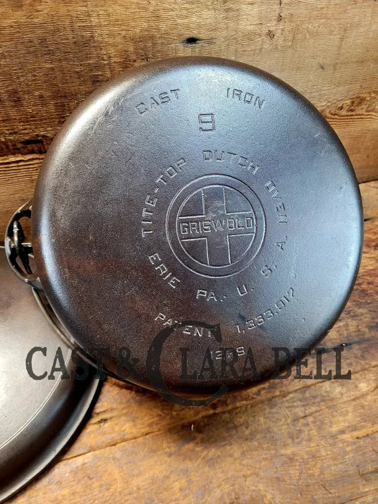 Hard To Find 1920’S Griswold #9 Dutch Oven W/ Large Block Logo P/N 1279 A And 1289 Button-Top Lid