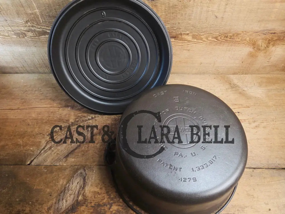 Hard to find 1920’s Griswold #9 Dutch Oven w/ Large Block Logo p/n 1279 and p/n 1289 Button-top Lid with EZ Clean