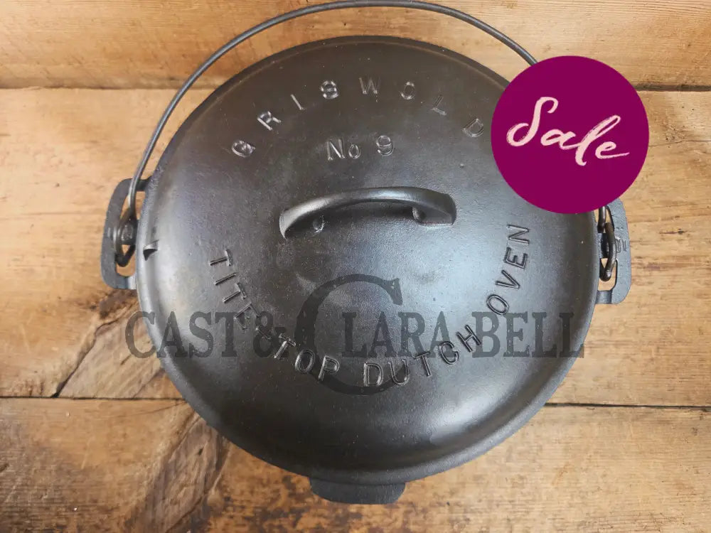 Hard to find 1920’s Griswold #9 Dutch Oven w/ Slant Logo p/n 834 H and p/n 2552 A matching block lid Dutch Ovens