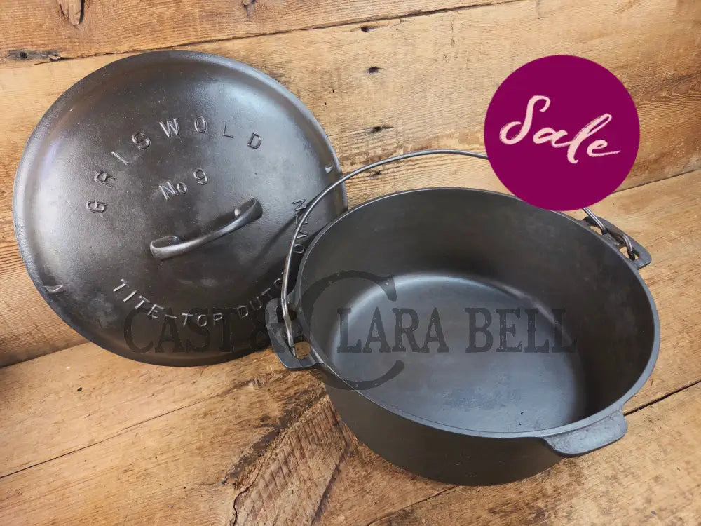 Hard to find 1920’s Griswold #9 Dutch Oven w/ Slant Logo p/n 834 H and p/n 2552 A matching block lid Dutch Ovens