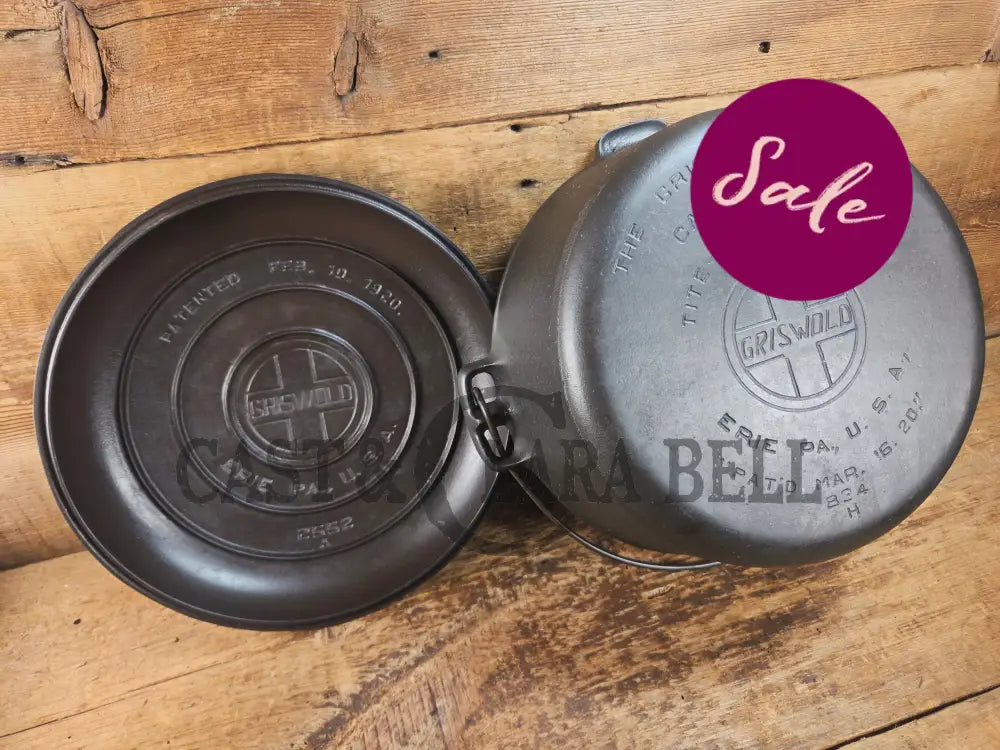 Hard to find 1920’s Griswold #9 Dutch Oven w/ Slant Logo p/n 834 H and p/n 2552 A matching block lid Dutch Ovens