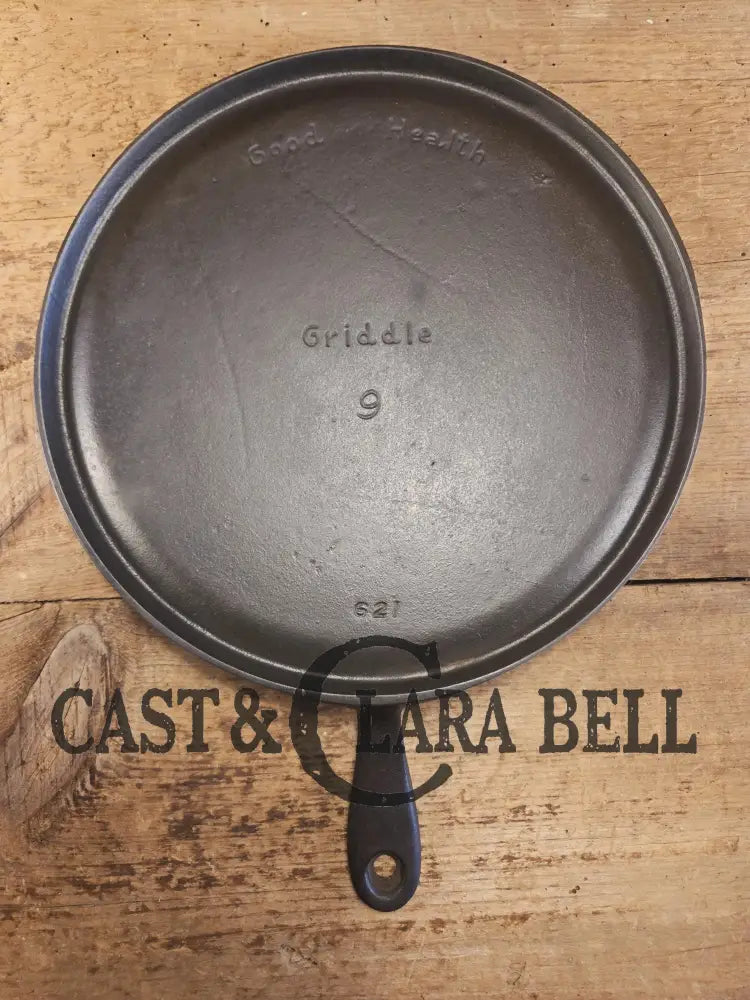 Hard to find! Griswold’s Good Health #9 Cast Iron Round Griddle 621. Fantastic for pizzas pancakes or bacon! Griddle