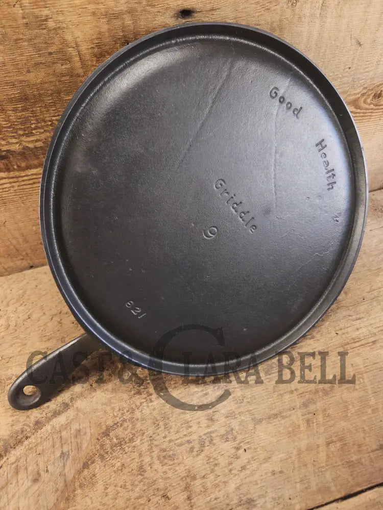 Hard to find! Griswold’s Good Health #9 Cast Iron Round Griddle 621. Fantastic for pizzas pancakes or bacon! Griddle