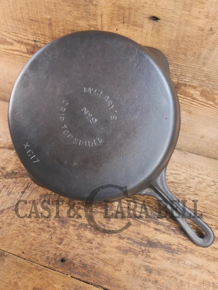 Hard to Find McClary’s #9 Cast Iron Skillet - Canadian made vintage Drip Top Spider Skillet. X617 Ontario Canada Skillet