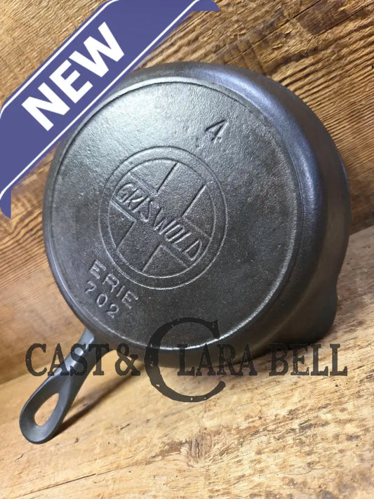 Hard to Find! Mint condition Griswold #4 Skillet (c. 1907-1912) with EPU and Large Slant Logo 702. Fully restored and