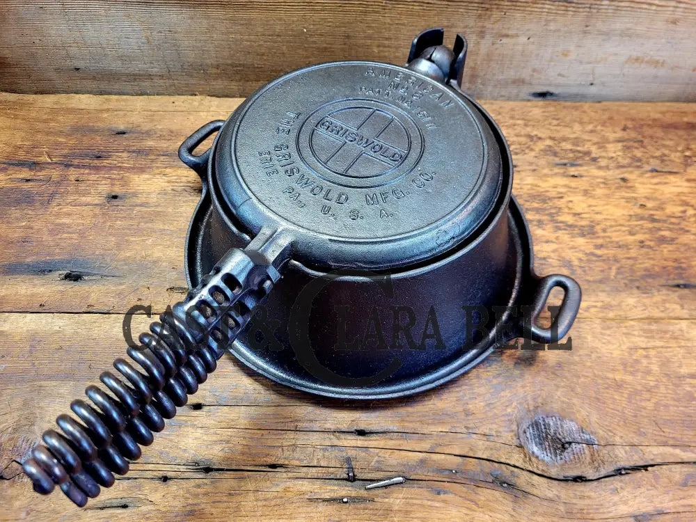 Htf 1920’S Griswold Large Block Logo #8 Cast Waffle Iron #151/151 Tall Base & Alaskan Handles!!