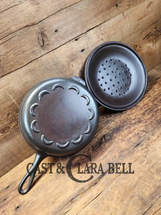Htf! 1930’S Era Lodge #8 Skillet With Crescent Or ’Scalloped’ Bottom And Lid. Raised Z Makers