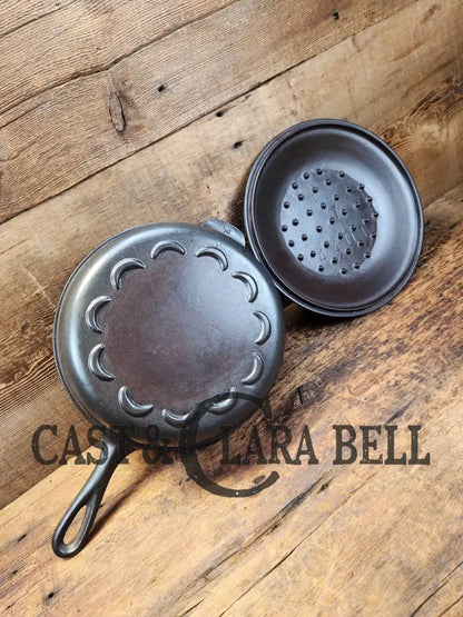 Htf! 1930’S Era Lodge #8 Skillet With Crescent Or ’Scalloped’ Bottom And Lid. Raised Z Makers