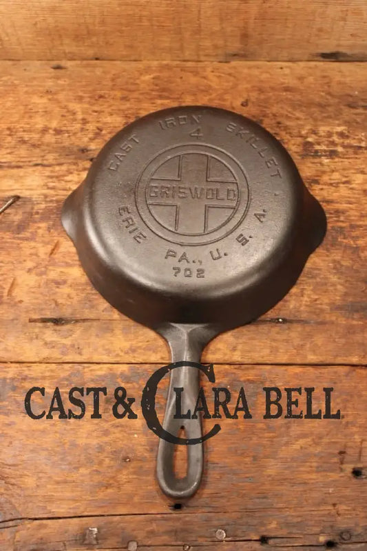 Htf 1930S Griswold #4 Cast Iron Skillet With Large Block Logo 702