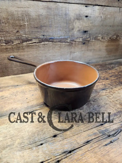 Htf Brown/Orange Enameled Birmingham Stove & Range 2 Quart Sauce Pan. Beautiful Bean Pot!