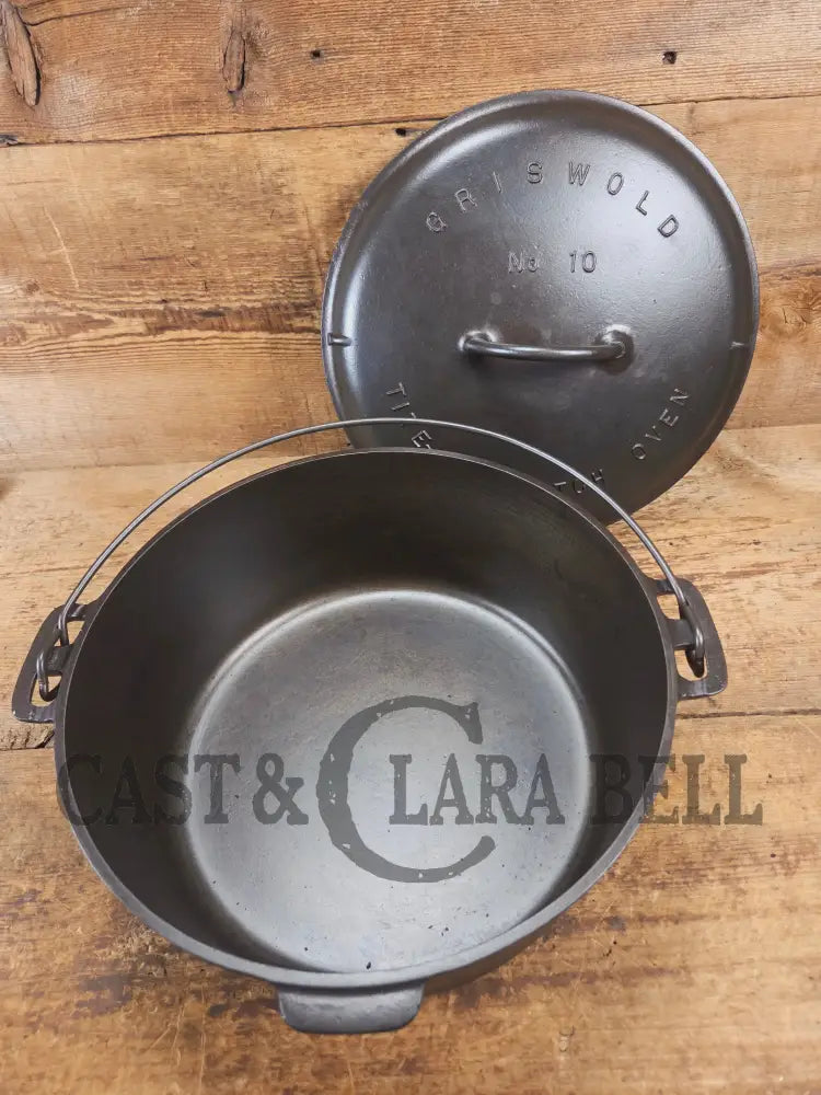 HUGE!! 1910’s Griswold Size #10 (835) Dutch Oven with Large Block Logo and (2553) Lid. One of the BIGGEST you can buy!