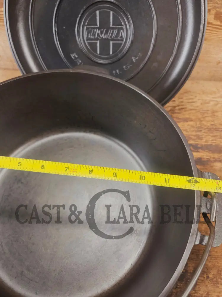 HUGE!! 1910’s Griswold Size #10 (835) Dutch Oven with Large Block Logo and (2553) Lid. One of the BIGGEST you can buy!