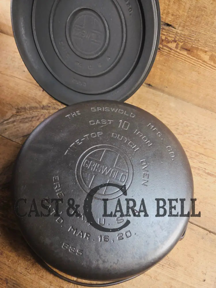 HUGE!! 1910’s Griswold Size #10 (835) Dutch Oven with Large Block Logo and (2553) Lid. One of the BIGGEST you can buy!