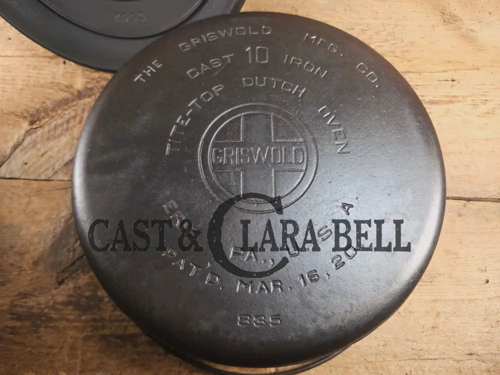 HUGE!! 1910’s Griswold Size #10 (835) Dutch Oven with Large Block Logo and (2553) Lid. One of the BIGGEST you can buy!