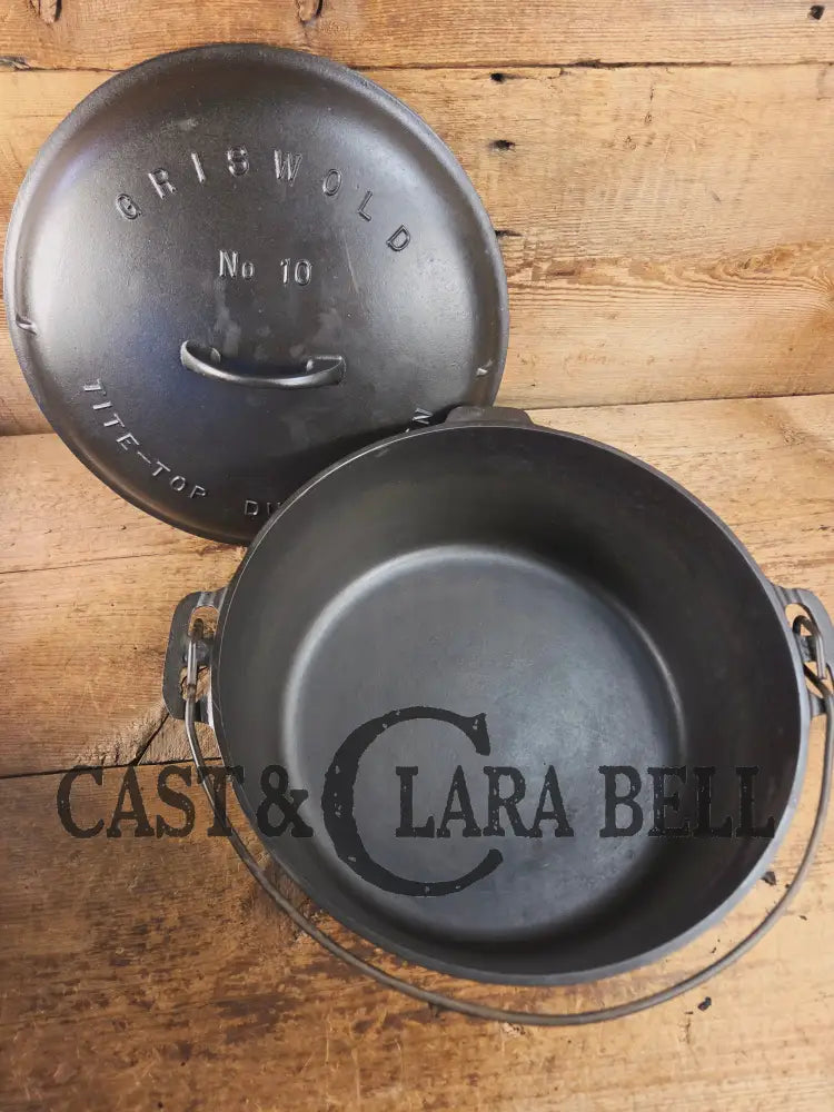 HUGE!! 1910’s Griswold Size #10 (835) Dutch Oven with Large Block Logo and (2553) Lid. One of the BIGGEST you can buy!