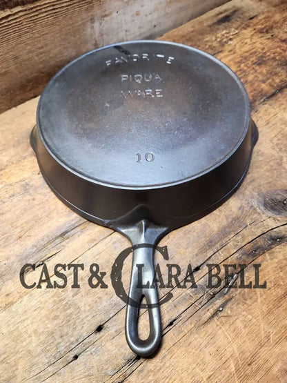 Huge And Hard To Find 1910’S Early Favorite Piqua Ware #10 Cast Iron Skillet Arc Straight Logo