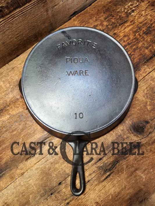 Huge And Hard To Find 1910’S Early Favorite Piqua Ware #10 Cast Iron Skillet Arc Straight Logo