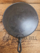HUGE and hard to find 1910’s Early Favorite Piqua Ware #12 Cast Iron Skillet Smiley Logo great for gas or coil tops!