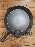 HUGE and hard to find 1910’s Early Favorite Piqua Ware #12 Cast Iron Skillet Smiley Logo great for gas or coil tops!