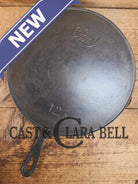 HUGE and hard to find 1910’s Early Favorite Piqua Ware #12 Cast Iron Skillet Smiley Logo great for gas or coil tops!