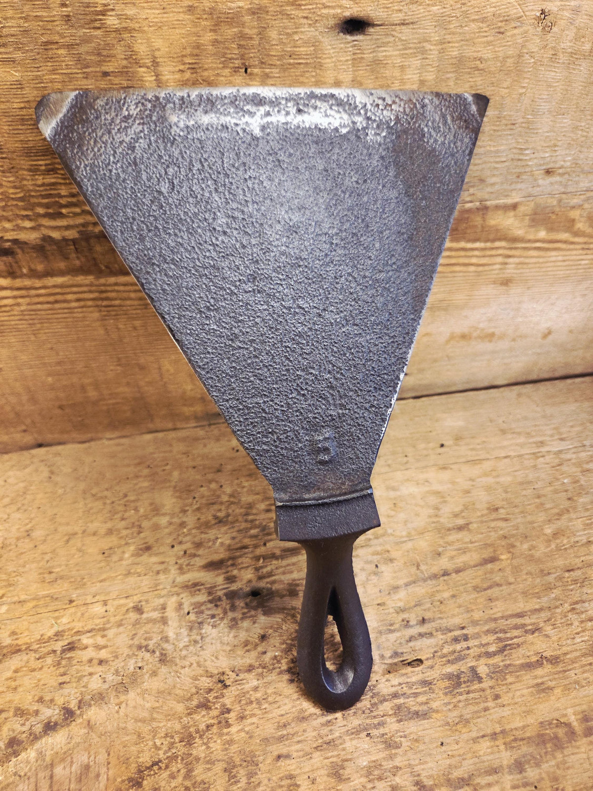 Custom made one of a kind 1800’s #8 Cast Iron Griddle Repurposed into triangular grill spatula. Perfect for the Home