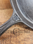 Late 1800’s Antique #8 Round Stove Eye Griddle with Gate mark and Raised 8 semi-fancy handle Griddle