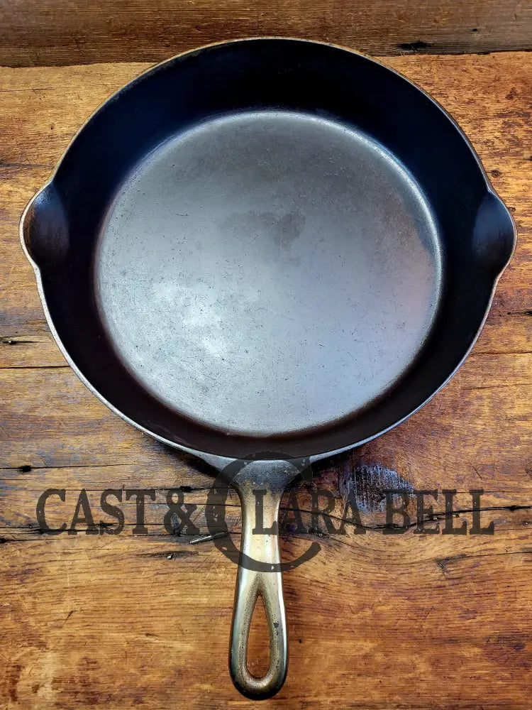 Late 1800’S Griswold Erie #10 Third Series Skillet W/ Heat Ring 716A. Unique Plated Outside Black