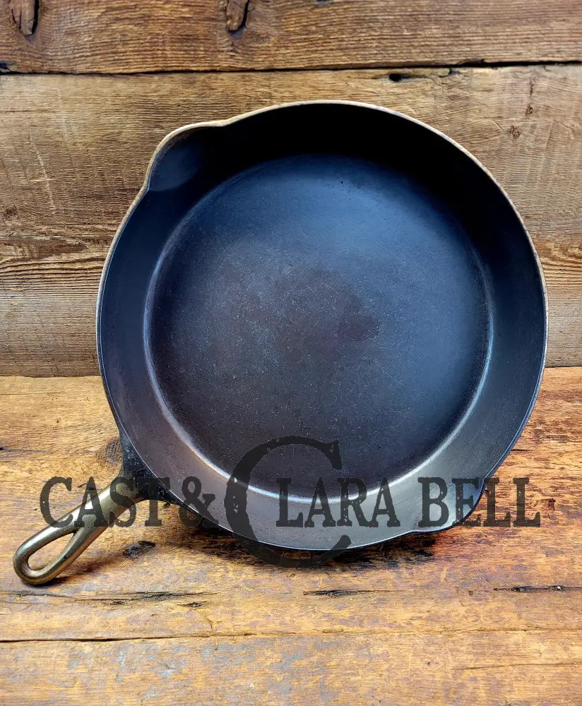 Late 1800’S Griswold Erie #10 Third Series Skillet W/ Heat Ring 716A. Unique Plated Outside Black