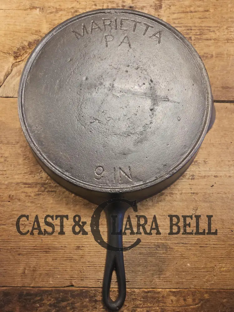 Late 1800’s HTF Marietta 9 inch Skillet with Gatemark & Marietta PA markings. Restored and Ready to Use! Skillet