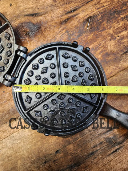 Late 1800’S Patton Style #6/7 Cast Waffle Iron. Playing Card Pattern. Compact And Ready To Make