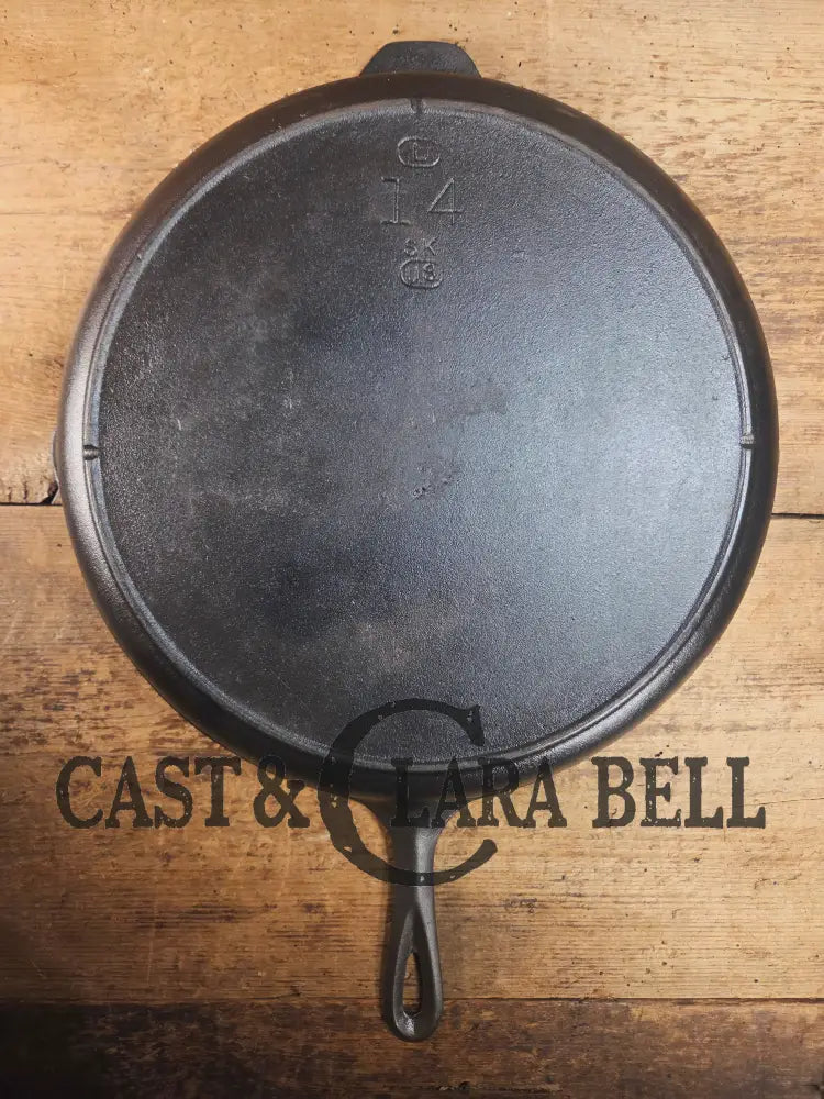 MONSTER! Mid Century era Lodge #14 Cast Iron Skillet with Three Notch Heat Ring ’US’ marking. HUGE and perfect for