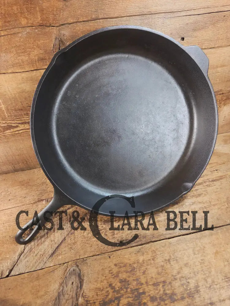MONSTER! Mid Century era Lodge #14 Cast Iron Skillet with Three Notch Heat Ring ’US’ marking. HUGE and perfect for