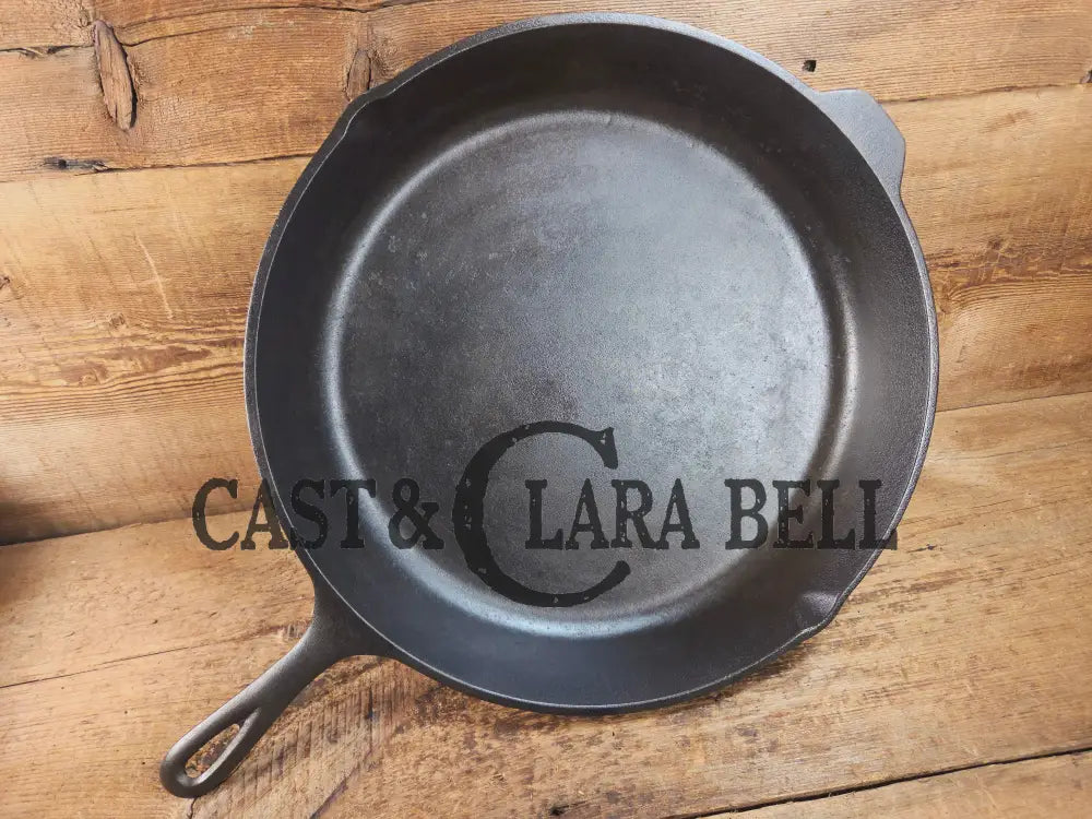MONSTER! Mid Century era Lodge #14 Cast Iron Skillet with Three Notch Heat Ring ’US’ marking. HUGE and perfect for