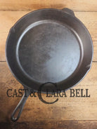 MONSTER! Mid Century era Lodge #14 Cast Iron Skillet with Three Notch Heat Ring ’US’ marking. HUGE and perfect for