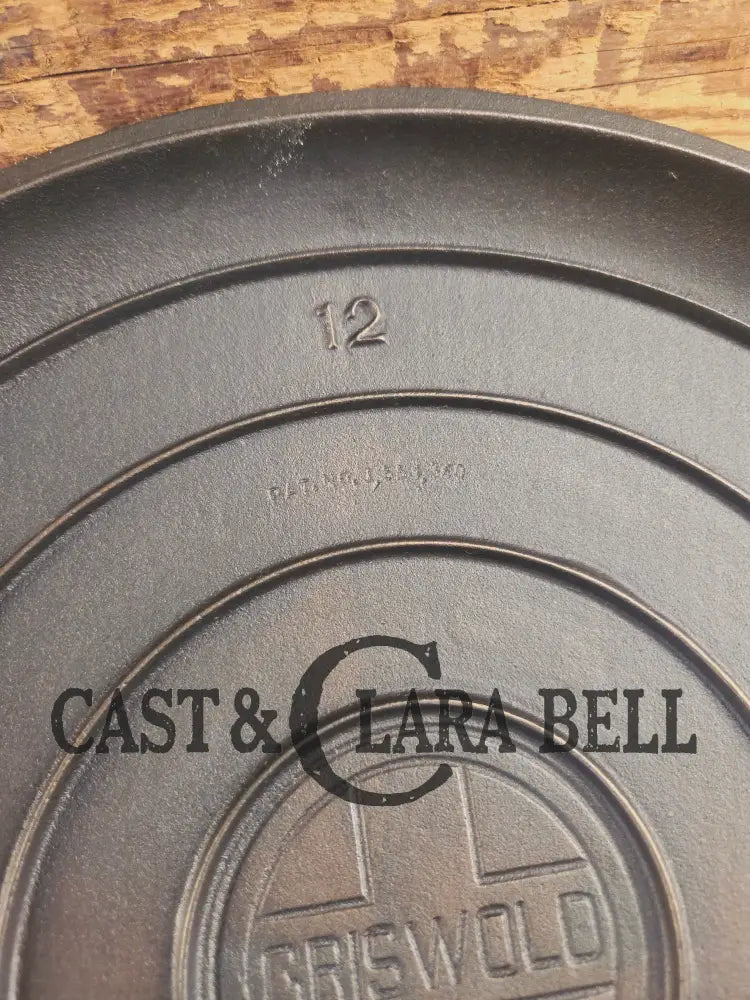 MONSTER! Very Hard to Find Griswold No. 12 Cast Iron Low Dome Skillet Lid with Large Block Logo #472 Skillet