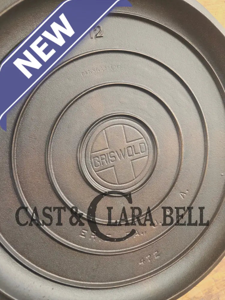 MONSTER! Very Hard to Find Griswold No. 12 Cast Iron Low Dome Skillet Lid with Large Block Logo #472 Skillet