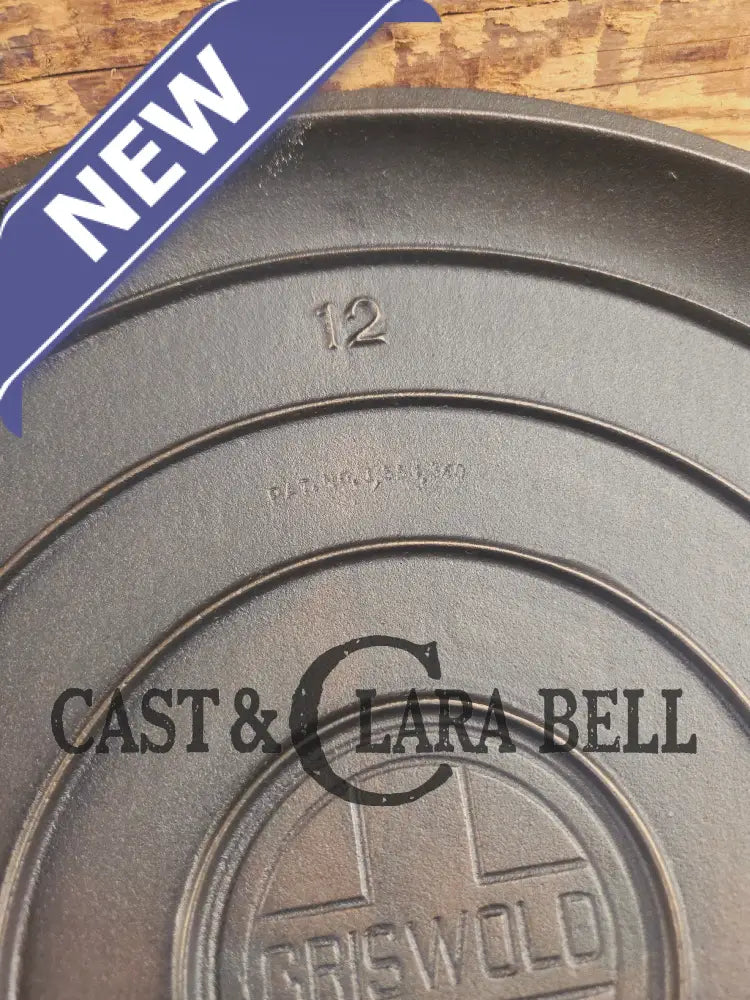MONSTER! Very Hard to Find Griswold No. 12 Cast Iron Low Dome Skillet Lid with Large Block Logo #472 Skillet