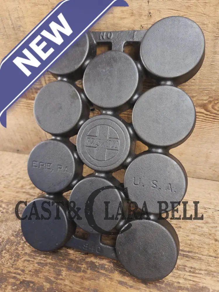 Most rare variation (Rarity 6) Fully Marked Griswold No. 1 Gem Pan Block Logo 11 cup p/n 940. This piece is flat out