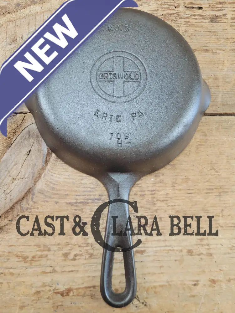 Must Have Egg skillet! Griswold No. 3 Skillet with Small Block Logo Erie PA 709 H DASH. Restored and Ready to Use!