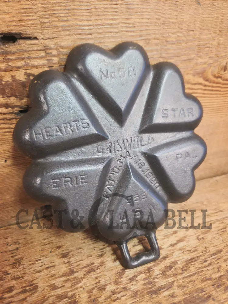 One of a Kind and RARE! Very HTF Griswold #50 Hearts and Star Gem Pan. A very special piece to own - Bakeware
