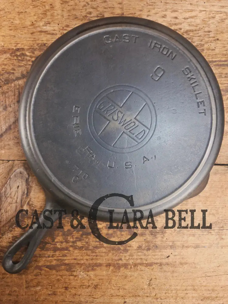 One of the earliest Griswold lines made! Lovely 1910’s Griswold #9 Skillet with Heat Ring and Large Slant Logo 710 C