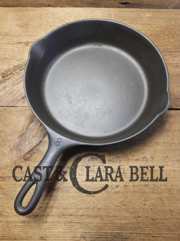 The Classic! Priced to Sell 1930’s Era Wagner Ware #8 Cast Iron Skillet with Stylized Logo and Smooth Bottom 1058 J