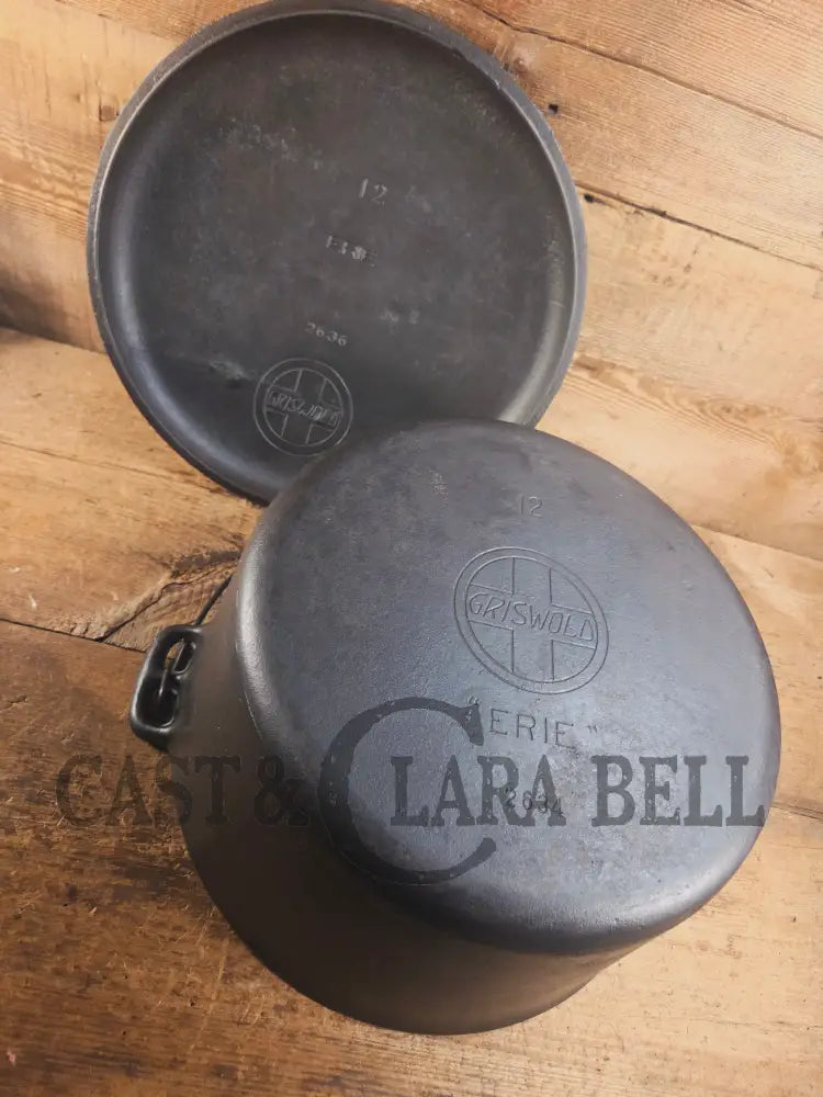 Phenomenal! Very rare 1910’s Griswold Size #11 (2634) Dutch Oven with Slant Logo and (2636) Lid. One you don’t see