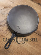 Priced to Sell! 1920’s Favorite Piqua Ware No. 9 B cast iron Skillet with Heat Ring and ’Smiley’ Logo. Gorgeous skillet