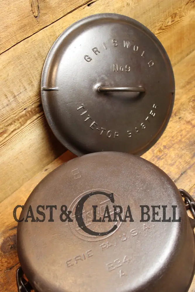 Priced To Sell! 1920S Griswold #9 Tite-Top Cast Iron Dutch Oven With Slant Logo And Lid. Great