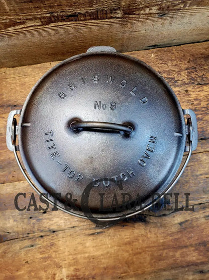 Priced To Sell! 1920’S Griswold No. 9 Tite Top Dutch Oven (834) With Large Block Logo And Low